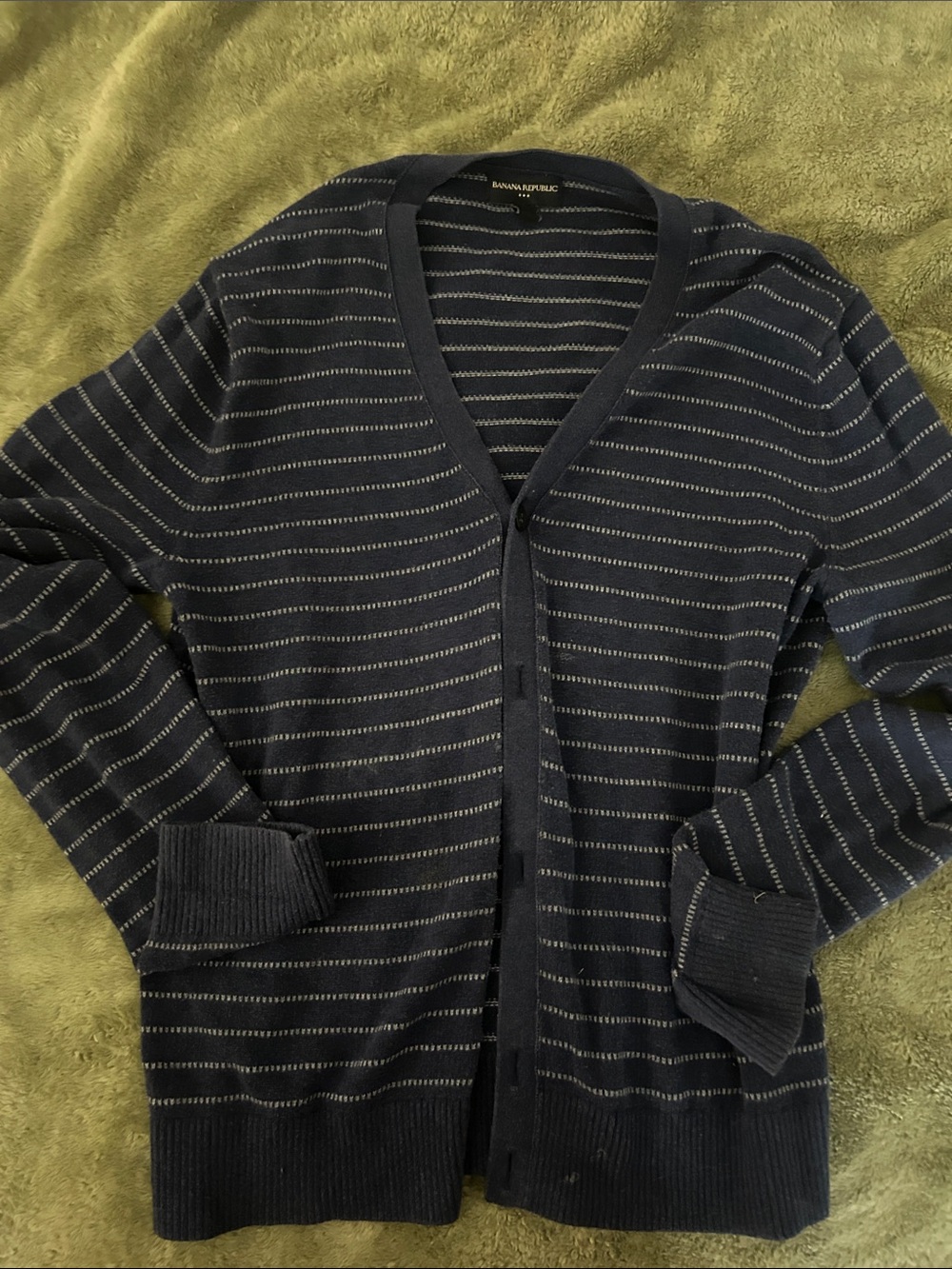 Banana Republic Navy and Light Gray Striped Men's Cardigan
